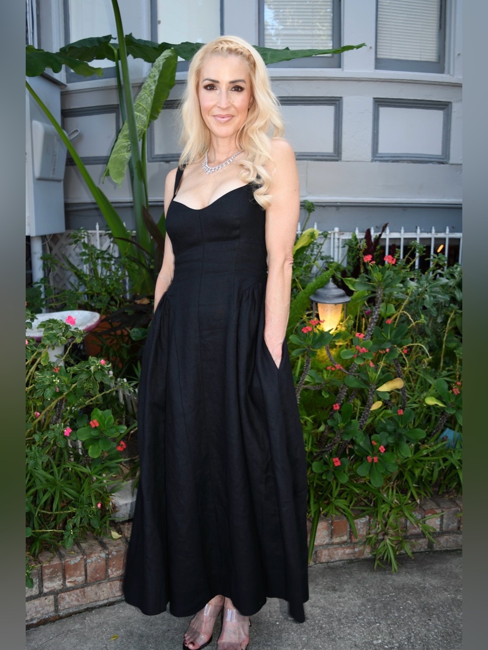 Reformation Black Sleeveless Midi Dress with Pockets Birdie Linen Dress